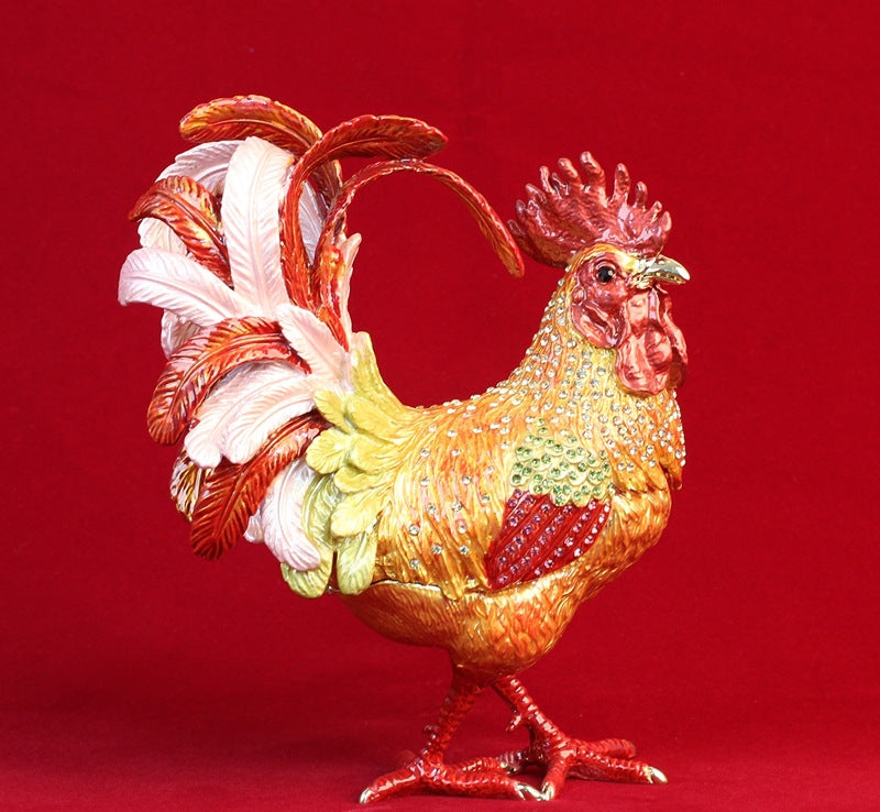 Pure Handmade Metal Enamel Color Craft Lucky Chicken Storage Box Jewelry Box mysite