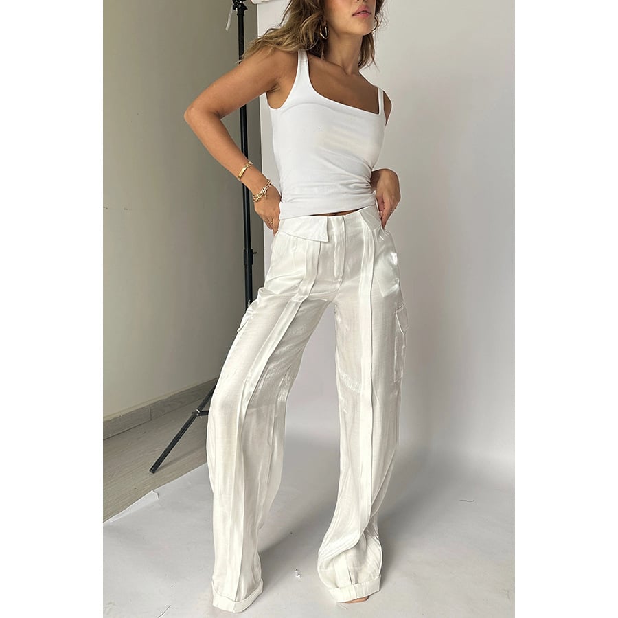 Golden Years Glitter Fabric Drawstring Waist Pocketed Wide Leg Pants - Buy two and get free shipping! mysite