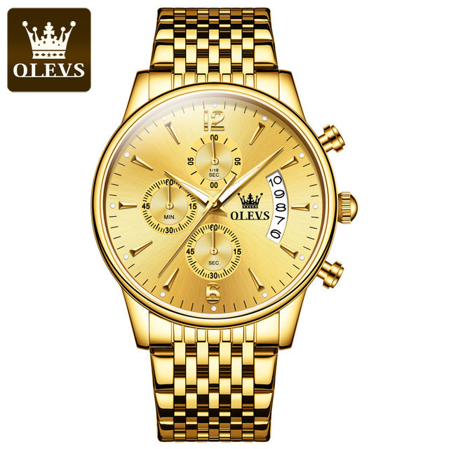 [OLEVS]Luxury Gold Three-eye Chronograph Dial Automatic Mechanical Watch mysite