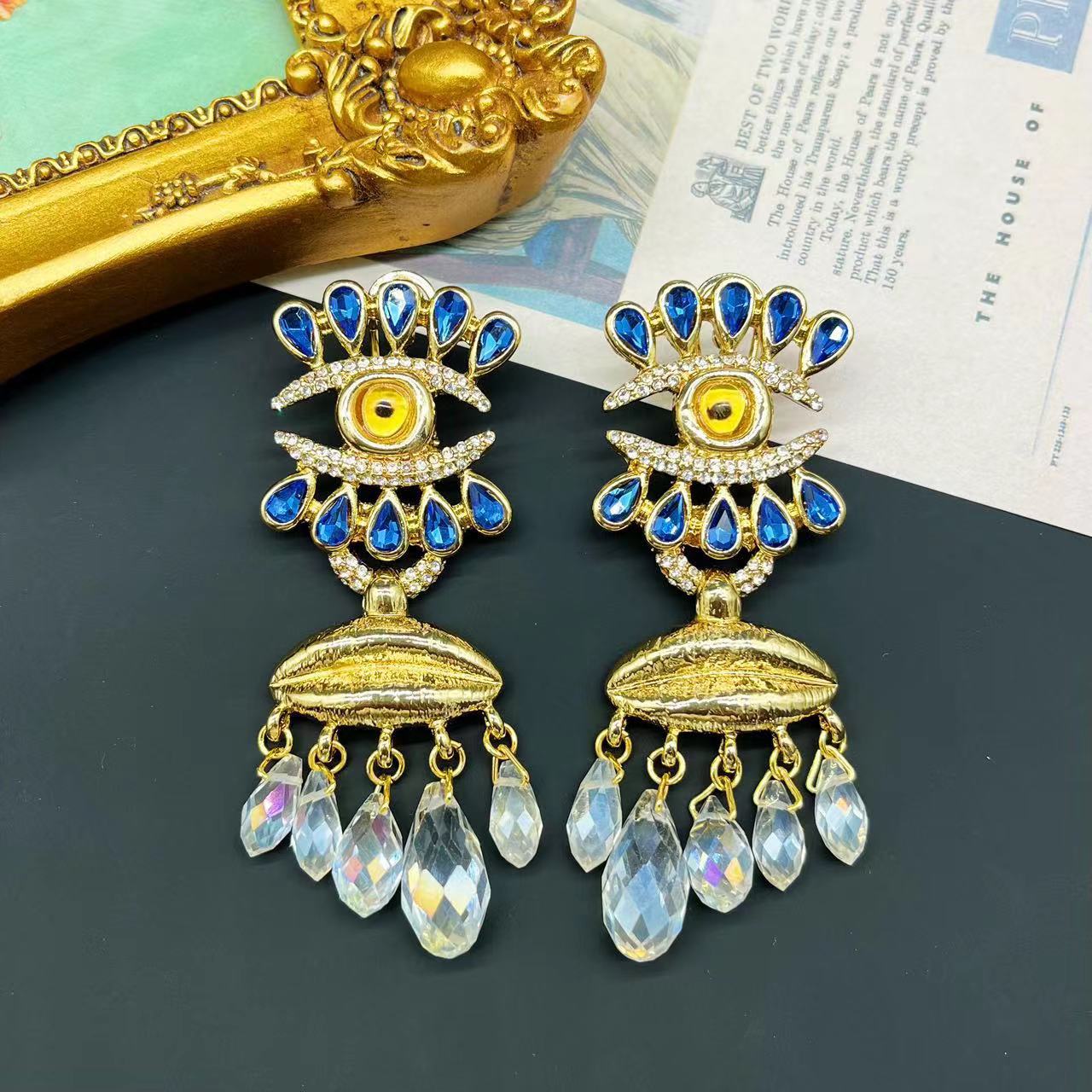 Medieval jewelry vintage tassel eyes nose glass devil's eye light luxury high-level miscellaneous chi earrings mysite