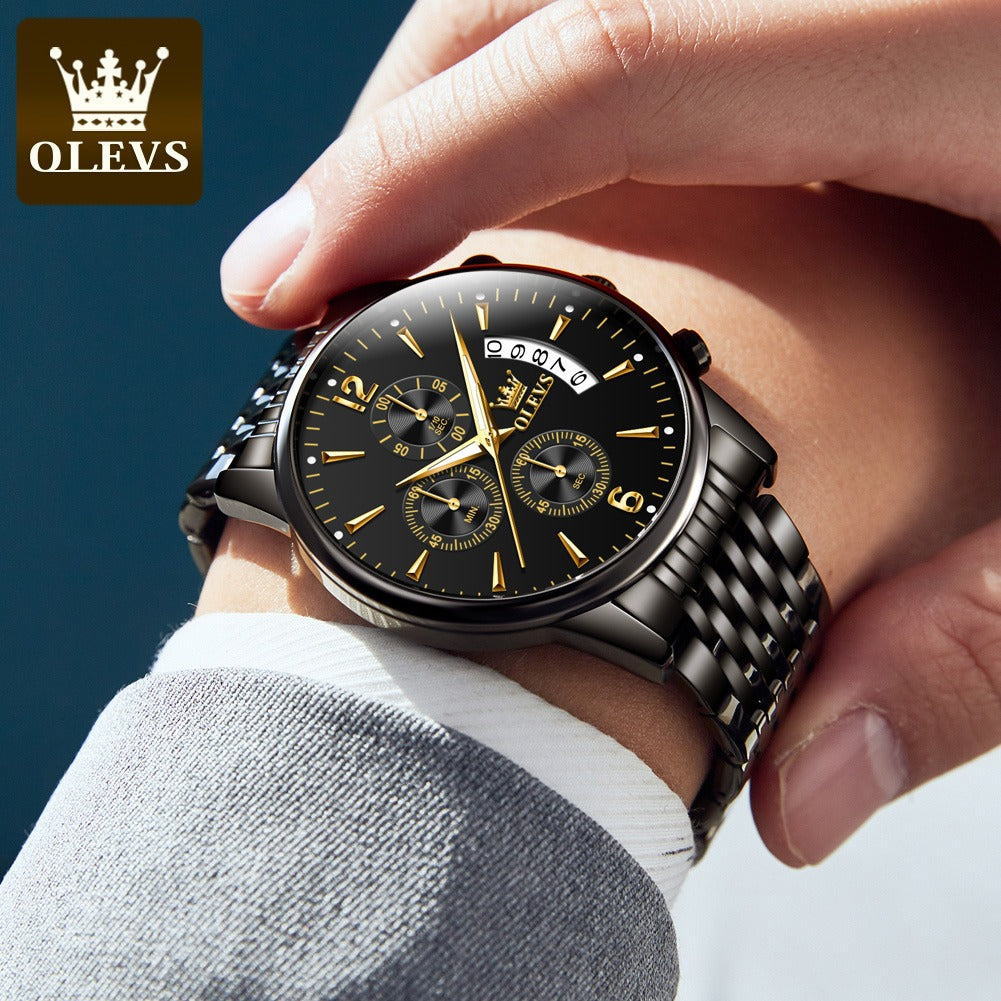 [OLEVS]Luxury Gold Three-eye Chronograph Dial Automatic Mechanical Watch mysite