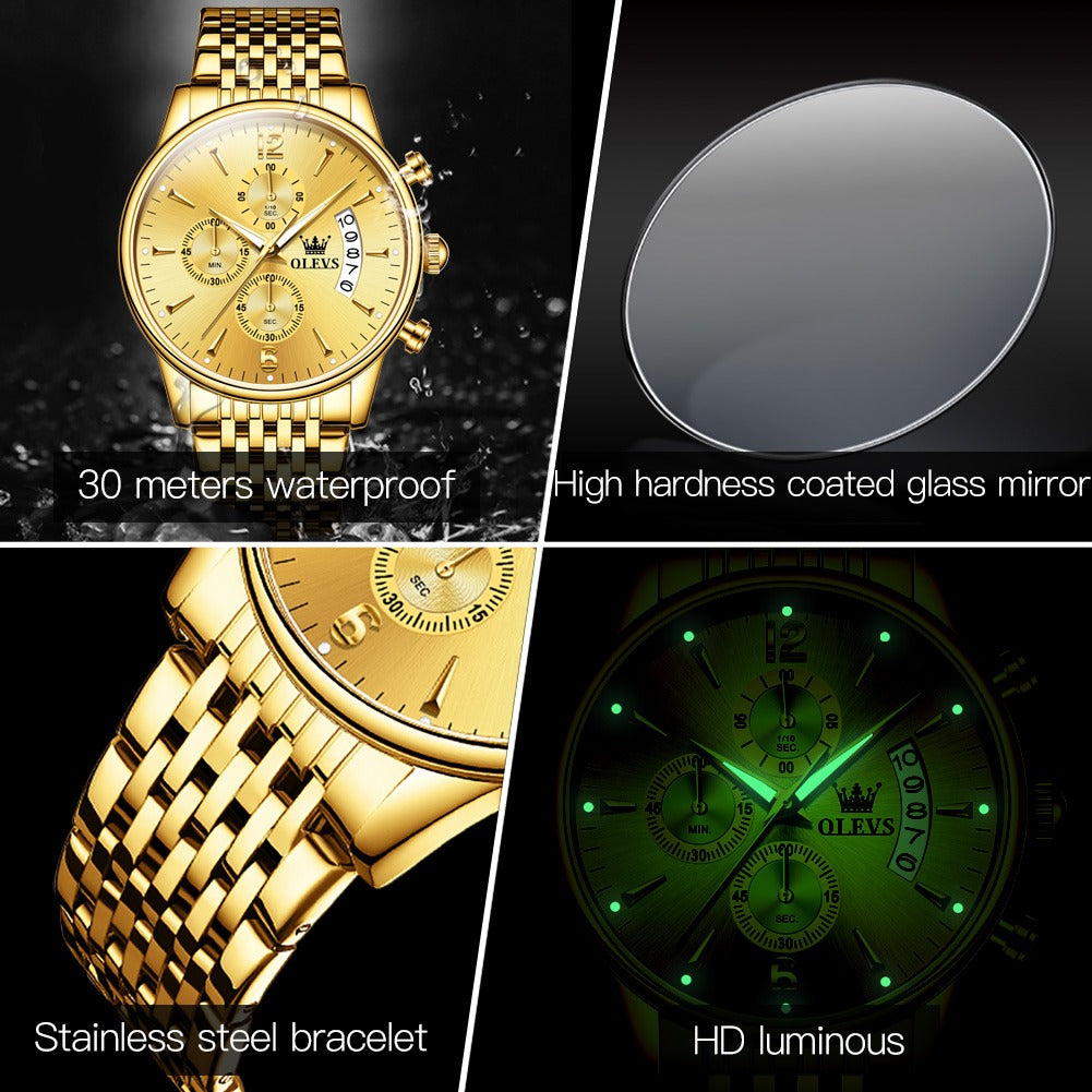 [OLEVS]Luxury Gold Three-eye Chronograph Dial Automatic Mechanical Watch mysite