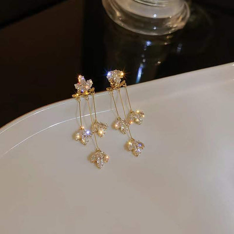 ZIRCON TASSEL MAPLE LEAF EARRINGS mysite