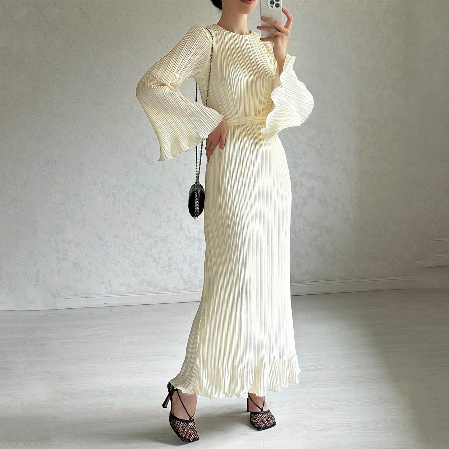Pleated Bell Sleeve Maxi Dress (Buy 2 Free Shipping) mysite