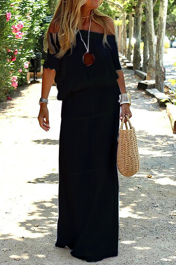 Casual Off Shoulder Solid Beach Maxi Dress mysite