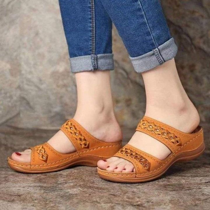 Premium Orthopedic Leather Embroidery Arch-Support Women Soft footbed Sandals