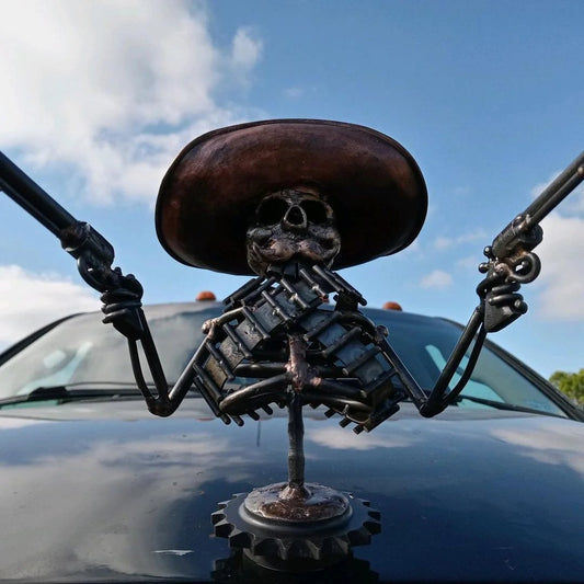 Handmade Cast Cowboy Skull Gunslinger Hood Ornament Sculpture mysite