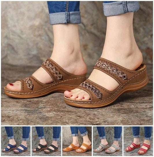 Premium Orthopedic Leather Embroidery Arch-Support Women Soft footbed Sandals mysite