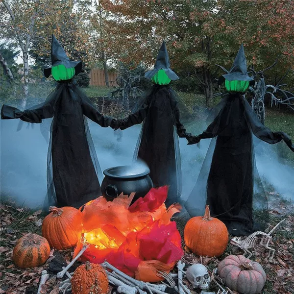 🔥HOT SALE 👻Happy Halloween👻Lighted Halloween Triplets Witch Decoration Set mysite