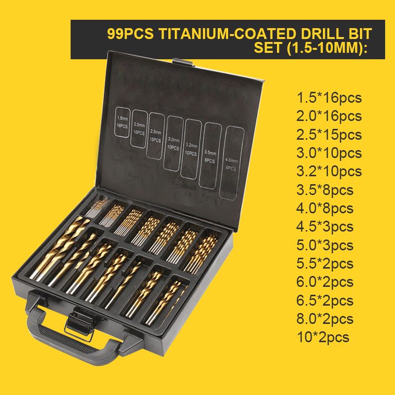 99pcs Titanium Coated Drill Bit Set