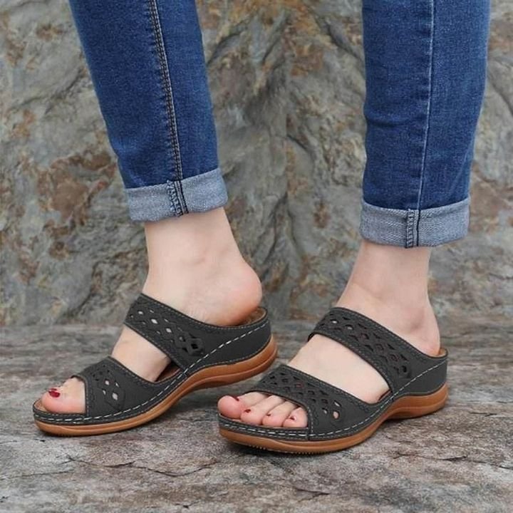 Premium Orthopedic Leather Embroidery Arch-Support Women Soft footbed Sandals mysite