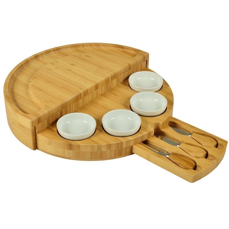 🧀2023 Bamboo Swivel Charcuterie Board🔥With 4 Integrated Ceramic Bowls And 3 Piece Knife Set mysite