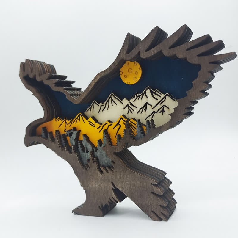 3D Hand Carved Wooden Eagle Decoration Wood Carved Art Flying Eagle Statue Artwork