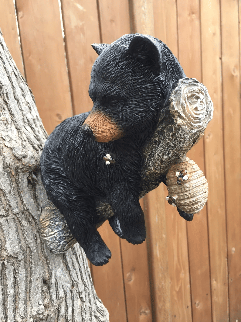 Black Bear Cub Napping Hanging Out in a Tree Figurine mysite