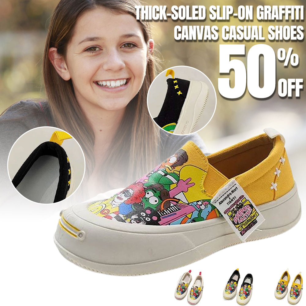 Thick-soled Slip-on Graffiti Canvas Casual Shoes mysite